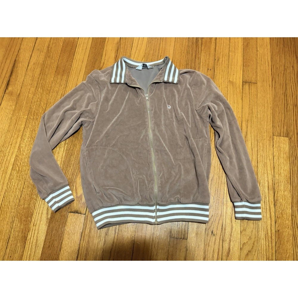 Rare Vintage 90s Christian Dior Velour Zip Jacket Designer Tan M